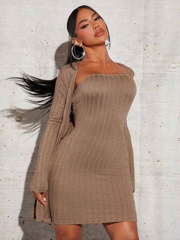 Solid Tube Bodycon Dress With Coat