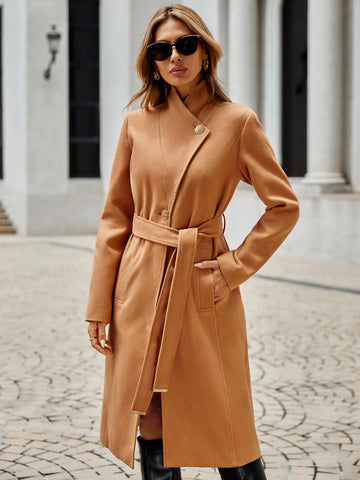 Solid Belted Overcoat
