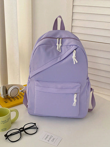 1pc New nylon Sweet Soft  Solid Color Large Capacity Student Schoolbag  New College Students  Simple Solid Color Backpack Women  Waterproof Nylon School Bags For Teenager Girls Bookbag Lady Travel Backbag Shoulder Bag
