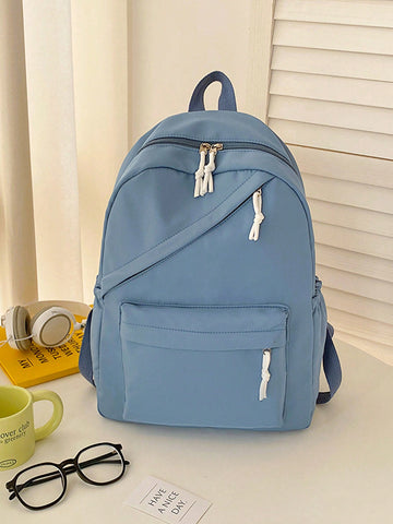 1pc New nylon Sweet Soft  Solid Color Large Capacity Student Schoolbag  New College Students  Simple Solid Color Backpack Women  Waterproof Nylon School Bags For Teenager Girls Bookbag Lady Travel Backbag Shoulder Bag