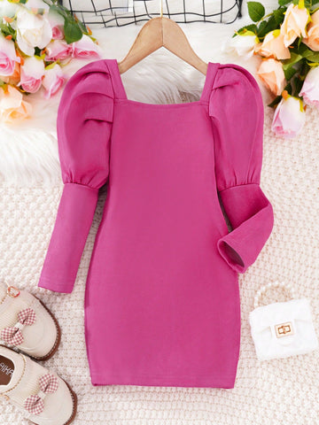 Young Girl Square Neck Gigot Sleeve Dress