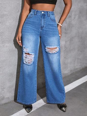 Ripped Wide Leg Jeans