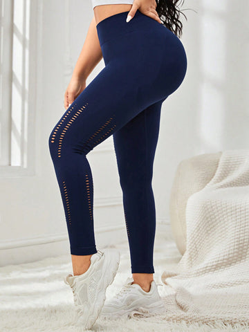 Plus Hollow Out Tummy Control Sports Leggings