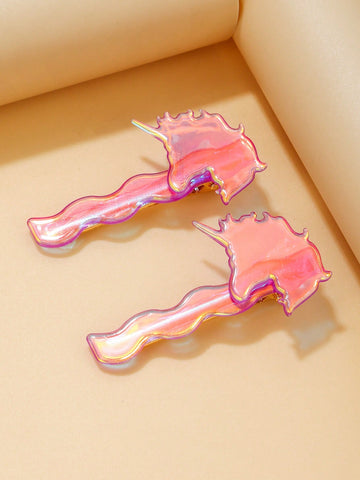 2pcs Women's Gradient Color Unicorn Fringe Clip