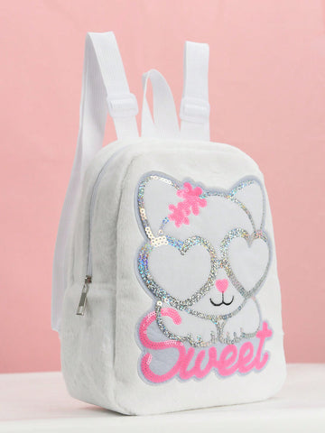 1 Piece Of New Autumn And Winter Girls' Cute Cartoon Embroidered Cat Plush Backpack, Children's Classic Backpack, Suitable For Daily Use When Traveling, Holiday Gift