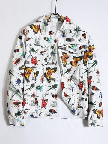 Men Butterfly Print Denim Jacket Without Tee