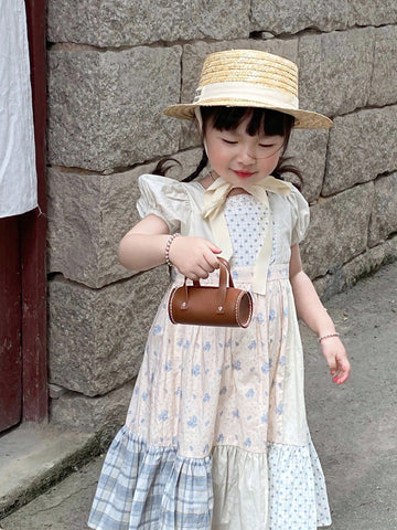 Solid Color Mini Pu Bucket Bag For Girls