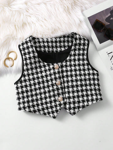 Houndstooth Button Front Tank Top