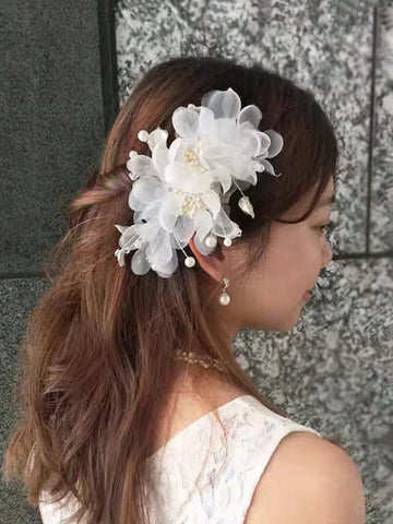 1pc Women's Korean-style Sweet & Elegant Bride Hairpin, European Tulle Side-clip Hair Accessory