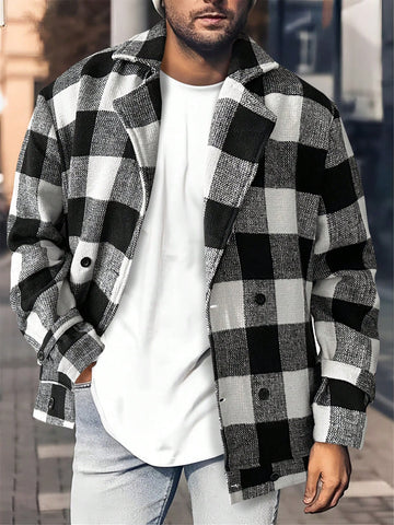 Men's Loose Fit Double-Breasted Buffalo Plaid Overcoat