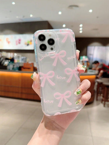 1pc Pink Bowknot Design Transparent Tpu Soft Phone Case Compatible With Iphone