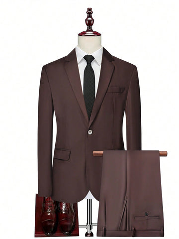Men 1pc Single Button Blazer & 1pc Suit Pants