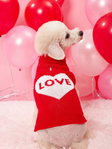 Autumn And Winter Warm Love Heart & Floral Pattern Cute Pet Sweater
