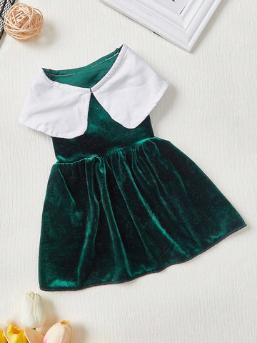 1pc Dark Green Elegant French Style Pet Dress