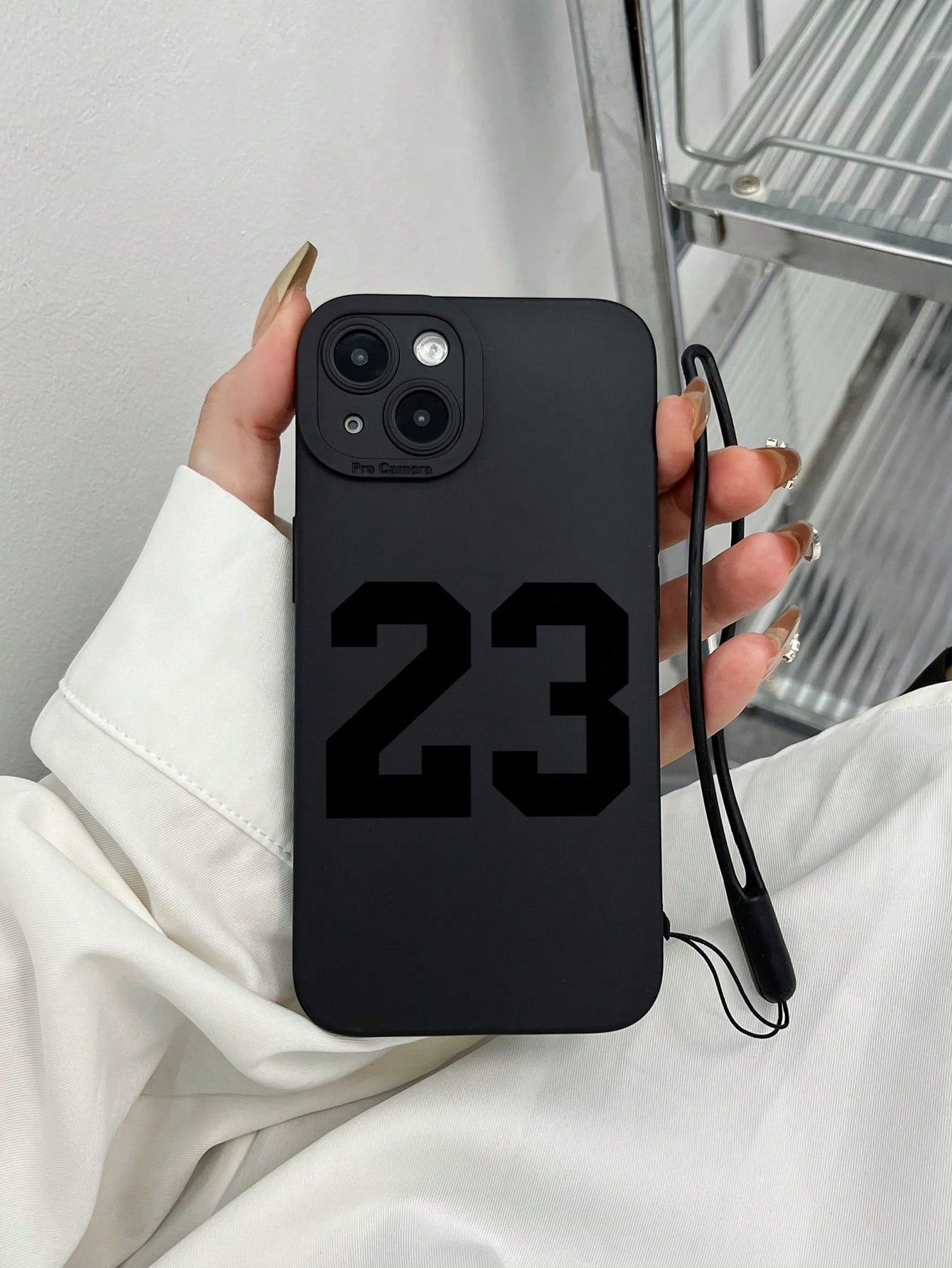 1pc Black Tpu Colorful Painting Phone Case Protective Cover, With Lanyard, Compatible With Iphone And Samsung
