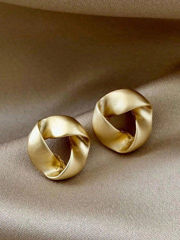 1pair Metallic Irregular Shaped Stud Earrings Modern Geometric Smooth Fine Ear Jewelry