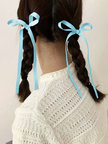 2pcs Blue Bow Ribbon Hair Claw Clip, Cute Sweet Unique Hair Accessory With Ribbon For Cosplay, Headwear, Hair Decoration, Hairpin, Back Head Ornament