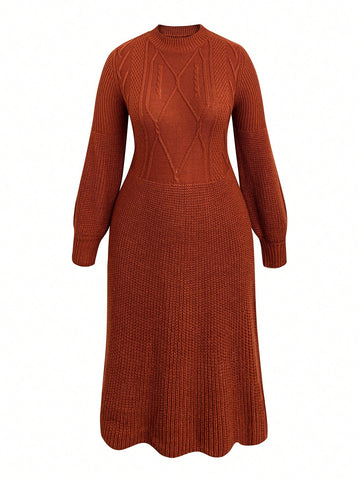Plus Solid Cable Knit Sweater Dress