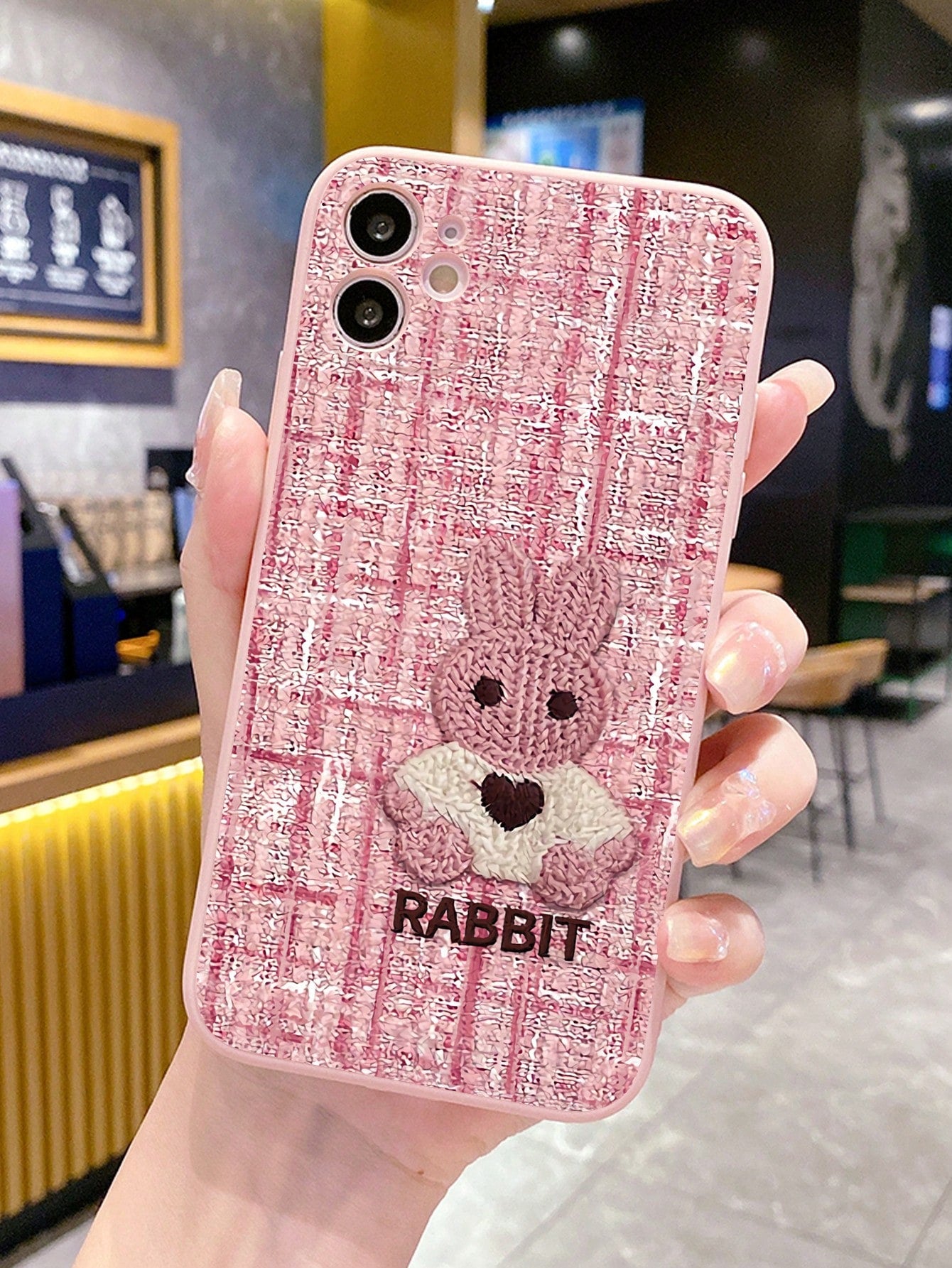 1pc Long Sleeve Sweater Rabbit Design Light Pink Phone Case Compatible With Apple/samsung/redmi/xiaomi/vivo/oppo