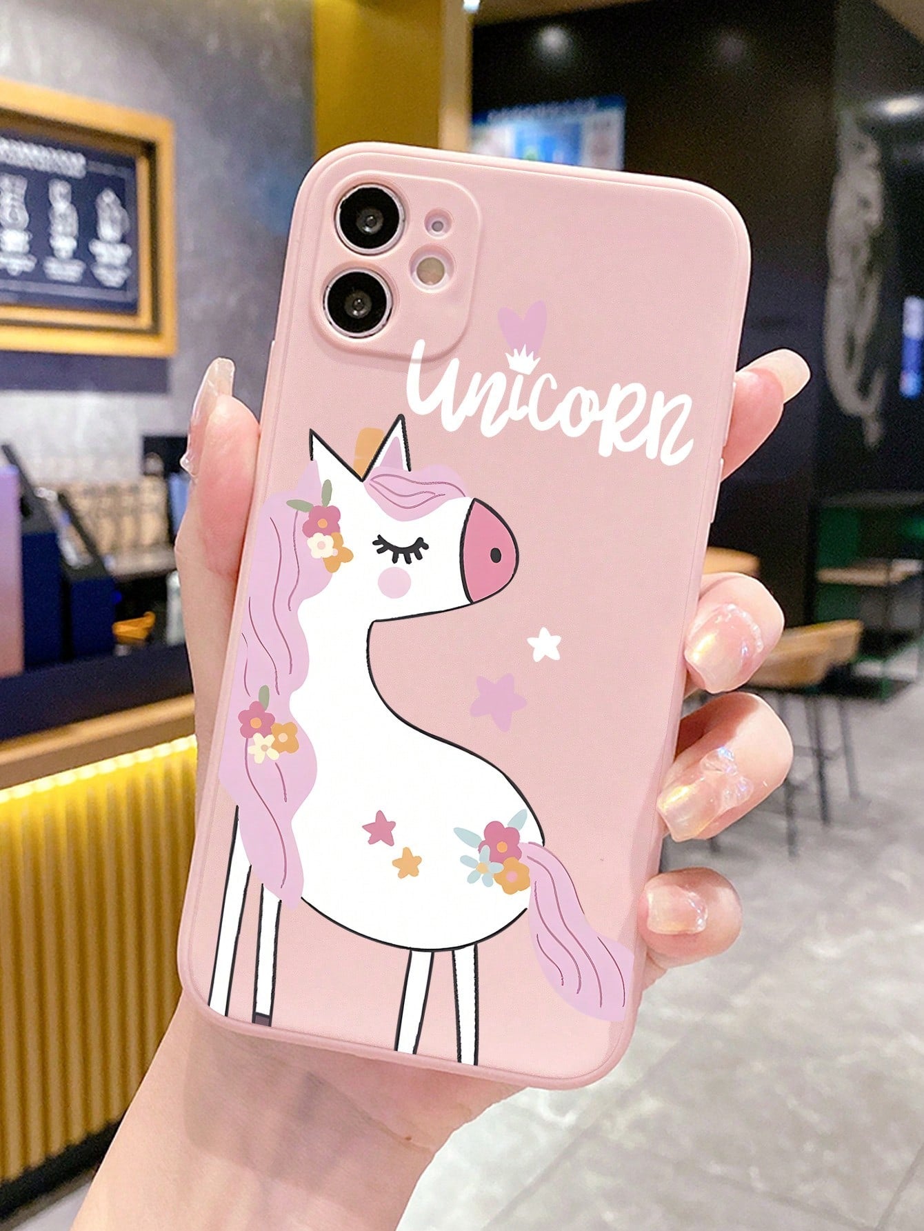 1pc Starry Night Horse Material Light Pink Phone Case For Apple/samsung/xiaomi/huawei/vivo/oppo