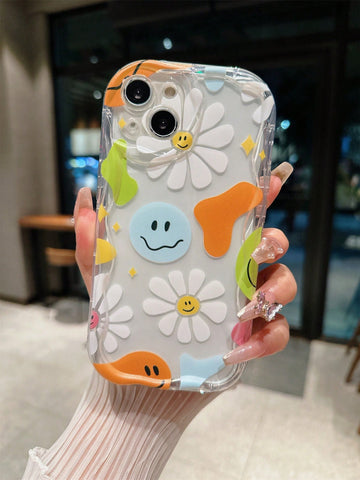 Flower Pattern Tpu Transparent Phone Case With Precise Holes