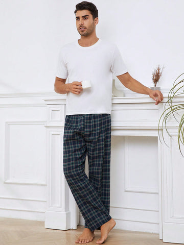 Men Plaid Print Loungewear Pants