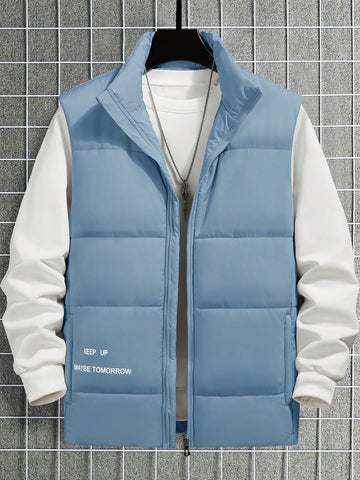 1pc Loose Fit Men's Letter Graphic Zip Up Puffer Vest Coat