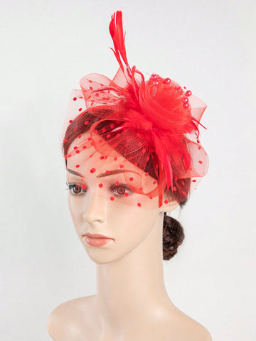 1pc Women Flower Feather Hand Work Fascinator for Tea Party Birthday Horse-Racing Wedding Hat Derby hat with headband