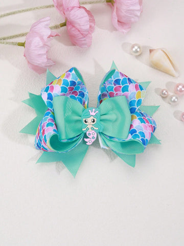 1pc Summer Ocean Style Mermaid Hair Clip With Bow For Children