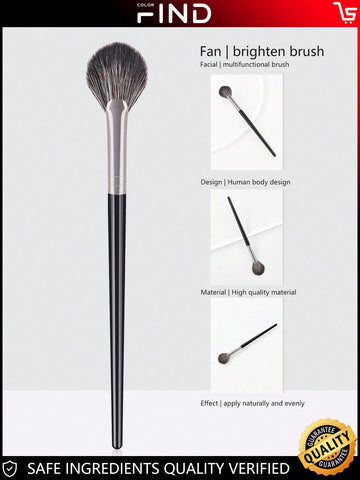 1pc Black Fan Shape Highlighter Brush, Also Applicable For Eyeshadow, Brightening, Loose Powder, Contour, Facial Makeup Brush, By Findcolor, Perfect For Personal Or Gift Use