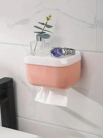 1pc Bathroom Plastic Tissue Holder Box Wall Mounted Toilet Roll Rack For Living Room, Bathroom, Car
