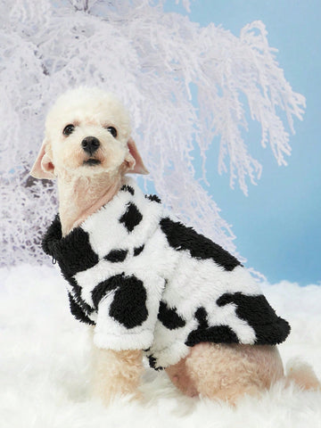 1pc Autumn & Winter Plush Pet Sweatshirt With Cartoon Print, Warm Clothes For Dogs And Cats