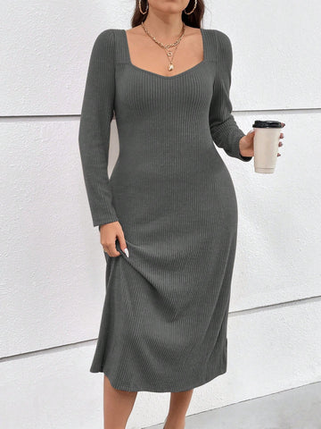 Plus Sweetheart Neck Ribbed Knit Dress
