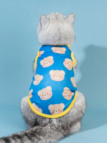 Petsin Adorable Blue Bear Printed Pet Vest For Cats And Dogs, 1pc