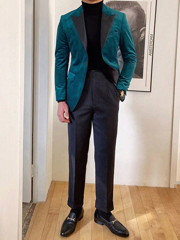 Men Contrast Panel Blazer & Suit Pants