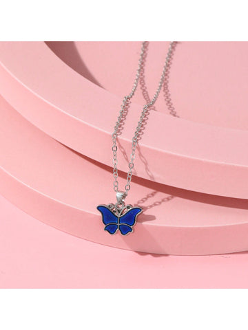 1pc Cute Color Changing Butterfly Design Children's Necklace Suitable For Daily Wear