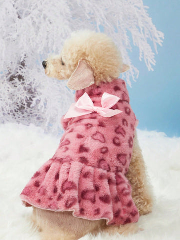 Fleece Leopard Print Pink Plush Warm Pet Skirt