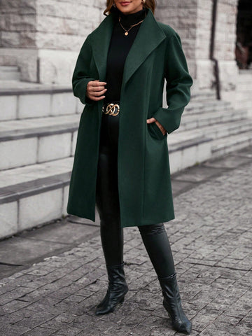 Plus Waterfall Collar Belted Overcoat