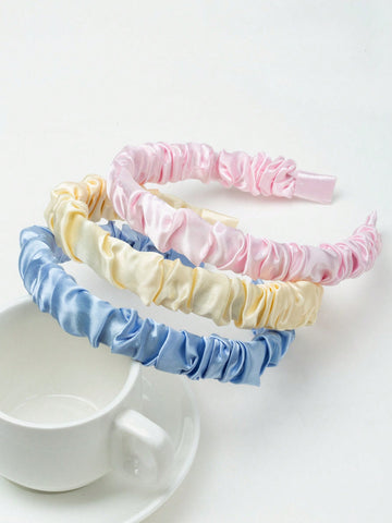 5pcs Girls' Spring Summer New Style Vacation Rural Style Floral Pattern Fabric Pleated Headband, Cute Packaging Headband