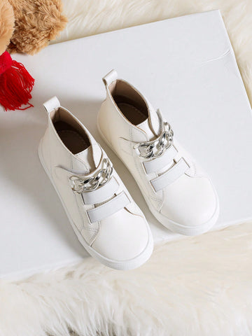 Girls' New Korean Style White Short Boots, High-top Outdoor Casual All-match Student Shoes With , Flat Sports Shoes, Autumn Winter