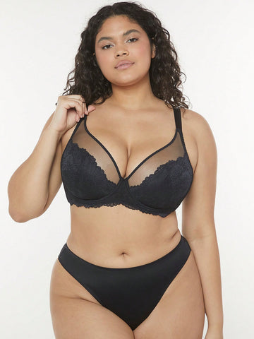 Plus Full Coverage Unlined Lace Bra