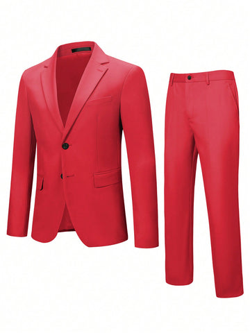 Men's Solid Color Double Slit Lapel Suit Set