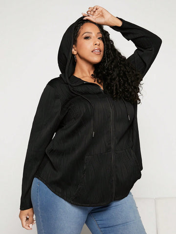 Plus Size Women's Hooded Texture Fabric Jacket