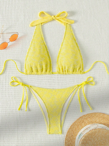 Women'S Halterneck Lace-Up Swimsuit Bikini Set