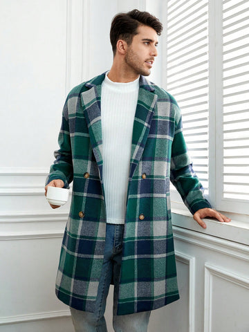 Men Plaid Double Breasted Oversize Overcoat