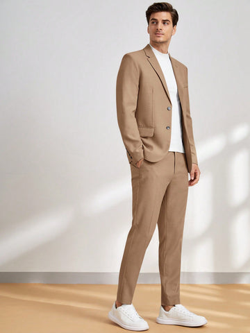 Men Solid Blazer & Pants Suit Set