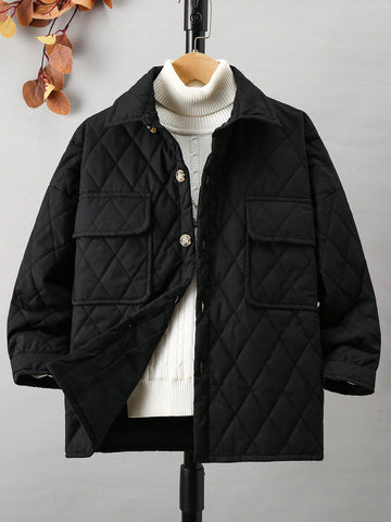 Tween Boys' Turn-Down Collar Drop-Shoulder Winter Coat