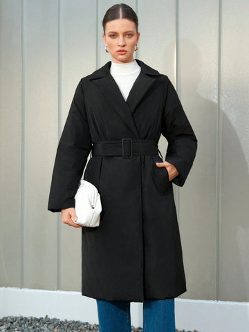 Women'S Medium Length Belted Padded Jacket