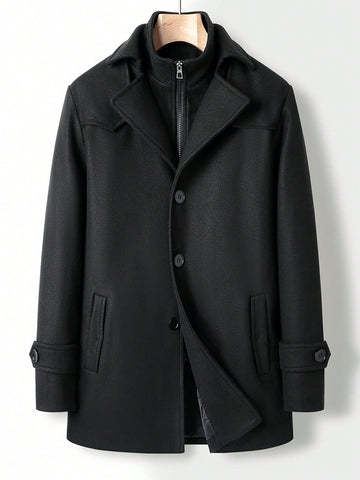 Loose-Fit Men's Button-Front Overcoat With Slant Pockets