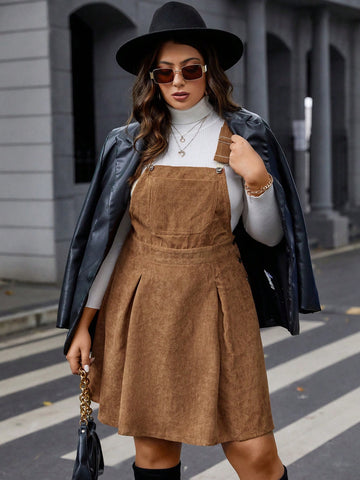 Plus Fold Pleated Overall Dress Without Sweater